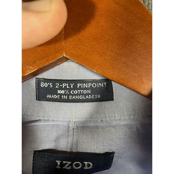 Izod Button Down Dress Shirt Men's 16.5 34 Blue Long Sleeve 80's 2-Ply Pinpoint - Picture 6 of 10